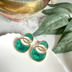 2/$30🌵 Gold Circle Green Swirl Earrings Hoop Fashion Bohemian Jewelry Gift NEW